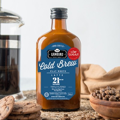 Gambino Coffee Flat White Cold Brew Latte Less Sugar